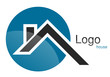 Logo maison toit rond gris bleu