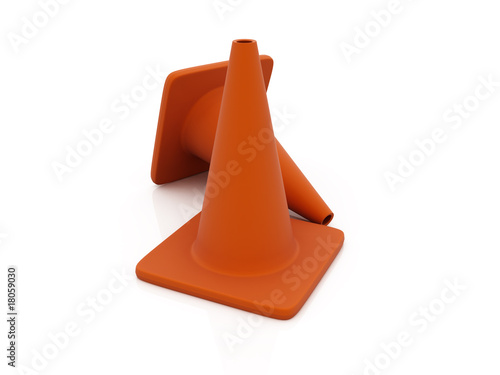 Illustration: Traffic cones over white reflective background Traffic cones over white reflective background