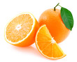 Whole orange, half of orange and orange segment.