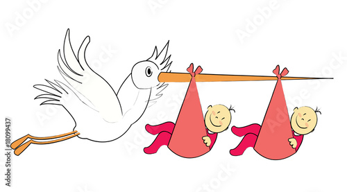 Illustration : cigogne bébé jumelles cigogne bébé jumelles