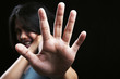 Young woman defending herself
