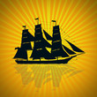 Black old ship over digital background
