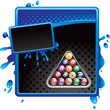 Billiard balls on blue and black grungy halftone advertisement