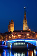 Illuminated bridge and Cathedral of Rouen at night Illuminated bridge and Cathedral of Rouen at night