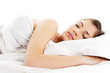 beautiful resting woman cover white blanket