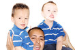 happy father holding children on his shoulders