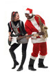 black santa claus with sax and a white girl with guitar