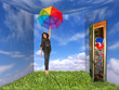 Photo: Woman and Clown in Landscape-Painted Room Woman and Clown in Landscape-Painted Room
