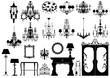 Collection of editable vector furniture and lightings silhouette