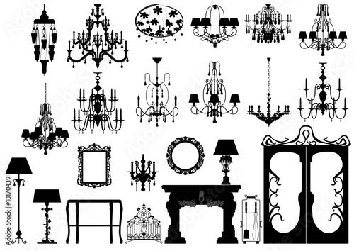 Collection of editable vector furniture and lightings silhouette