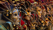 Row of venetian carneval masks