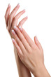 Beauty elegant female hands with french manicure Beauty elegant female hands with french manicure