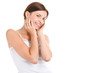 Portrait of beautiful woman touching her face