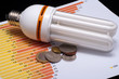 Fluorescent economical lamp with chart and money Fluorescent economical lamp with chart and money