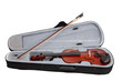 Violin and case on a white background