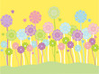 Pastel flowers and butterflies on a yellow background