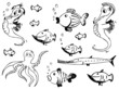 set of sketchy doodle sea animals