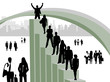 Illustration of business people and city