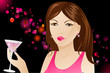 Pretty brunette woman with martini in nightclub
