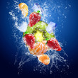 Drops around fruits under water