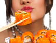 woman with sushi