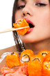 woman with sushi