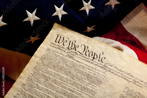 Photo: Preamble of the Constitution and american flag Preamble of the Constitution and american flag