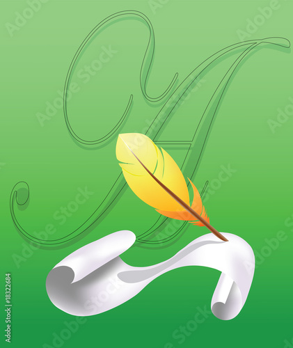 Vektor: Yellow feather and paper Yellow feather and paper