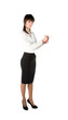 beautiful girl -  secretary with claret tablet in hands.