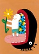 hombre sale de dentro de boca de monstruo y ofrece flor