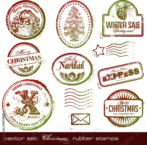vector set: grungy Christmas rubber stamps