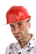 close-up portrait of a young builder or a coal miner