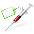 Syringe with blank tag. Vector.