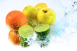 splash blue clean water with freshnes fruits