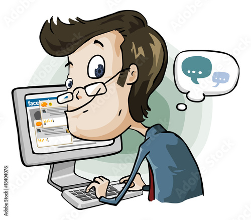 Vector: Wasting Time on Facebook and Chat. Cartoon Series Wasting Time on Facebook and Chat. Cartoon Series