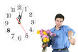 waiting man and flowers