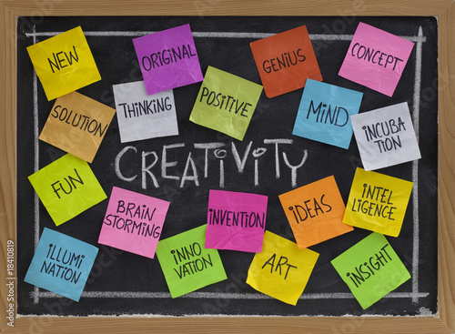 Photo: creativity word cloud on blackboard creativity word cloud on blackboard