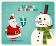 Christmas card with Santa and snowman. Vector. Editable