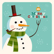 Christmas card with snowman. Vector. Editable