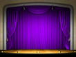 Empty stage with violet curtain in expectation of performance