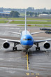 Air transportation: passenger airplane on airport ramp.