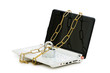 Concept of computer security with laptop and chain Concept of computer security with laptop and chain
