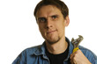 man with wrench in hand on white background