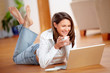 Woman With Laptop And Coffee O...