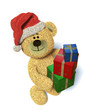 Nhi-Bär mit Weihnachtsgeschenken und Weihnachtsmannmütze