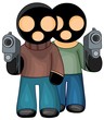 Criminals in black masks with guns isolated