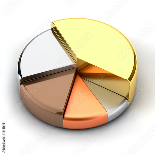 Illustration: Pie chart, made of different metals. Pie chart, made of different metals.