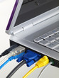 Laptop with muliti color plugged in ports and screen Laptop with muliti color plugged in ports and screen