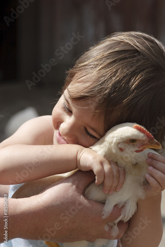Photo: Little girl and chicken Little girl and chicken