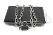 Concept of computer security with laptop and chain isolated Concept of computer security with laptop and chain isolated